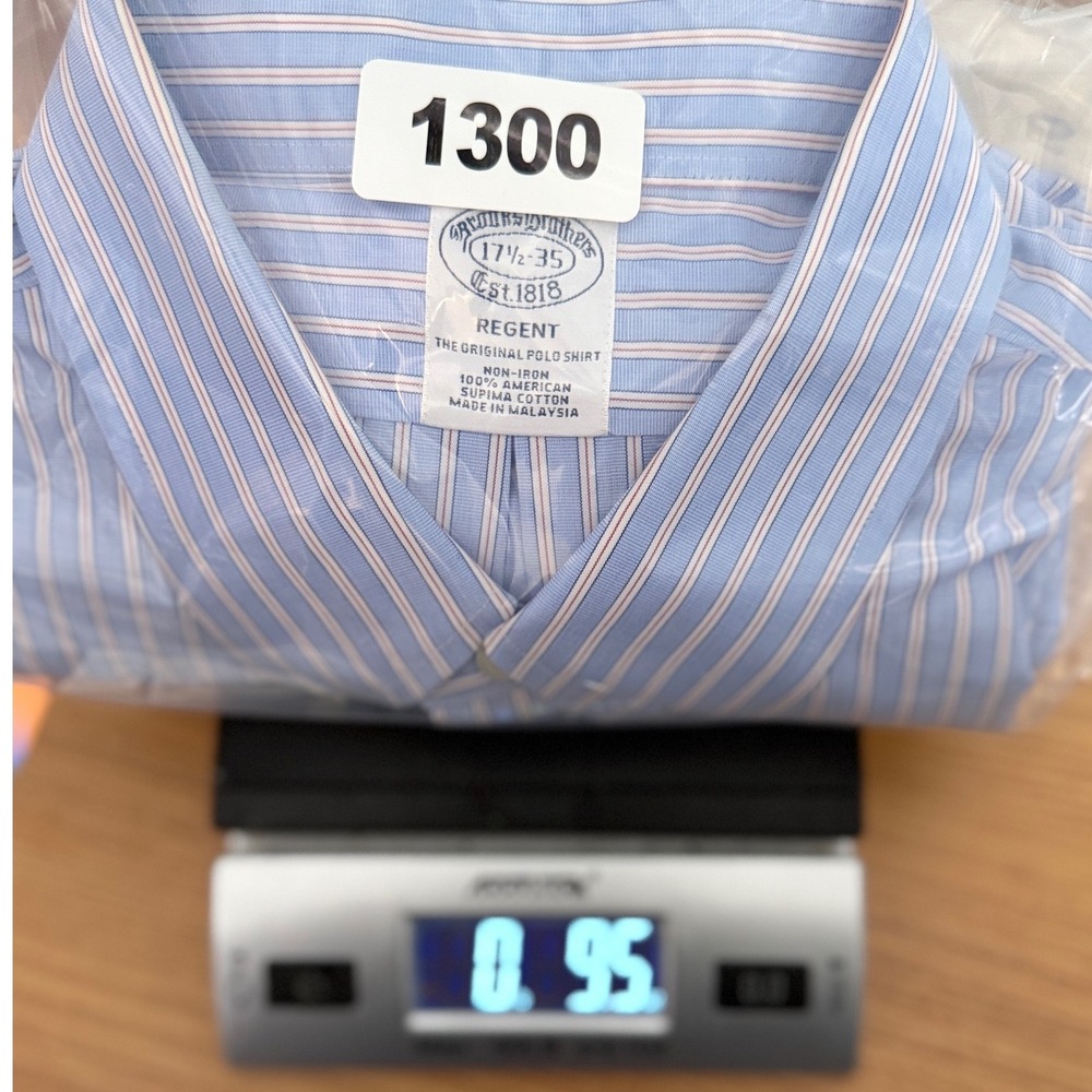 Brooks Brothers Regent Shirt Mens 17.5 35 Blue Stripe Non-Iron Supima Cotton - Picture 8 of 8
